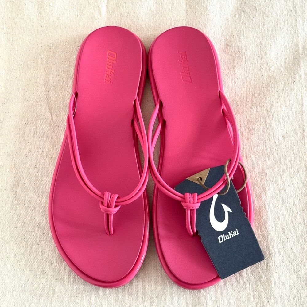 OluKai Pink “Plumeria” ‘AKA Knotted Strap Flip Flop Sandals Thong, Sz 8 NWT - Picture 8 of 8